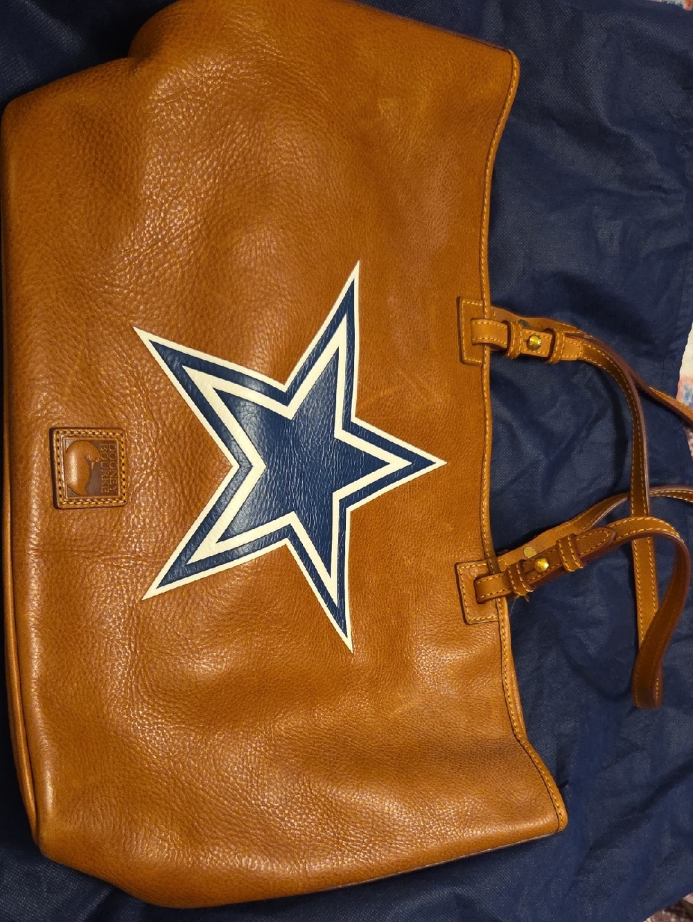 Dooney & Bourke Brown Leather Tote with Navy Star Appliqué Dallas Cowboys